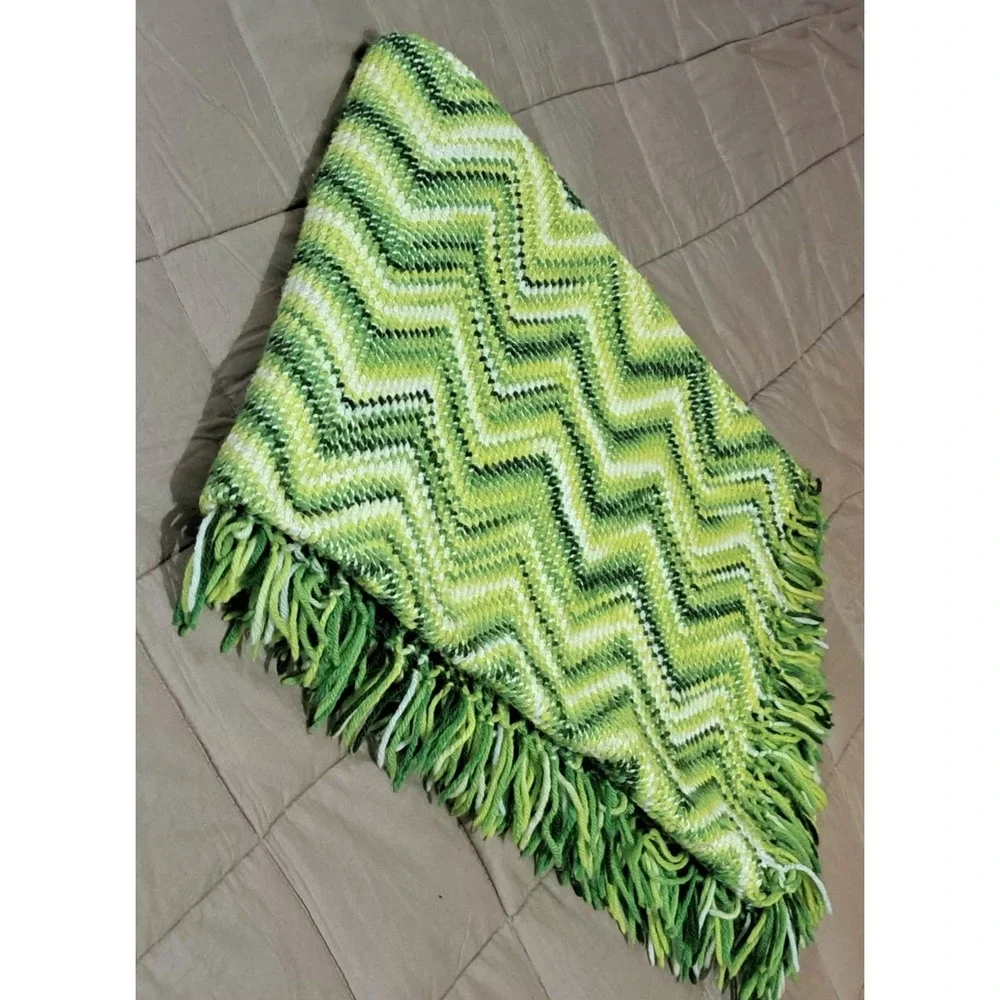 Vintage Green Afghan Crochet Throw Blanket